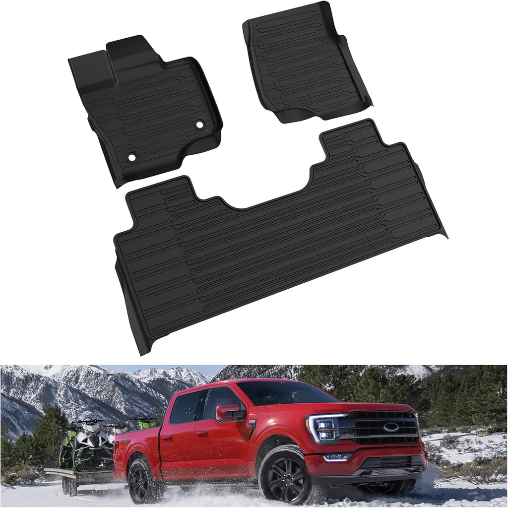 F150 Floor Mats for 2021 2022 Ford F-150 SuperCrew Cab All Weather Custom Fit Liners with Under Seat Lux Box M18217