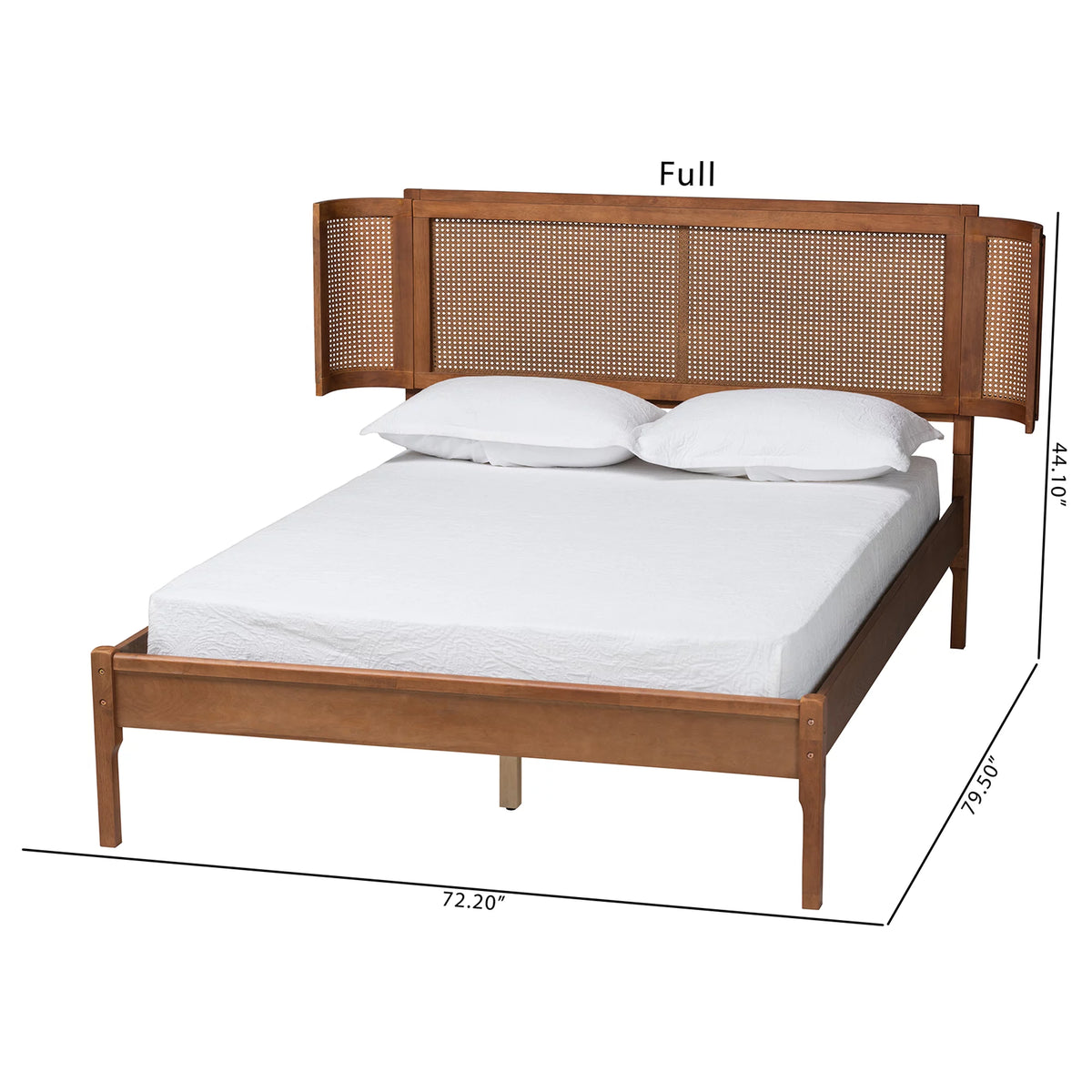 Walnut Brown Wood and Natural Rattan Full Size Platform Bed G49504