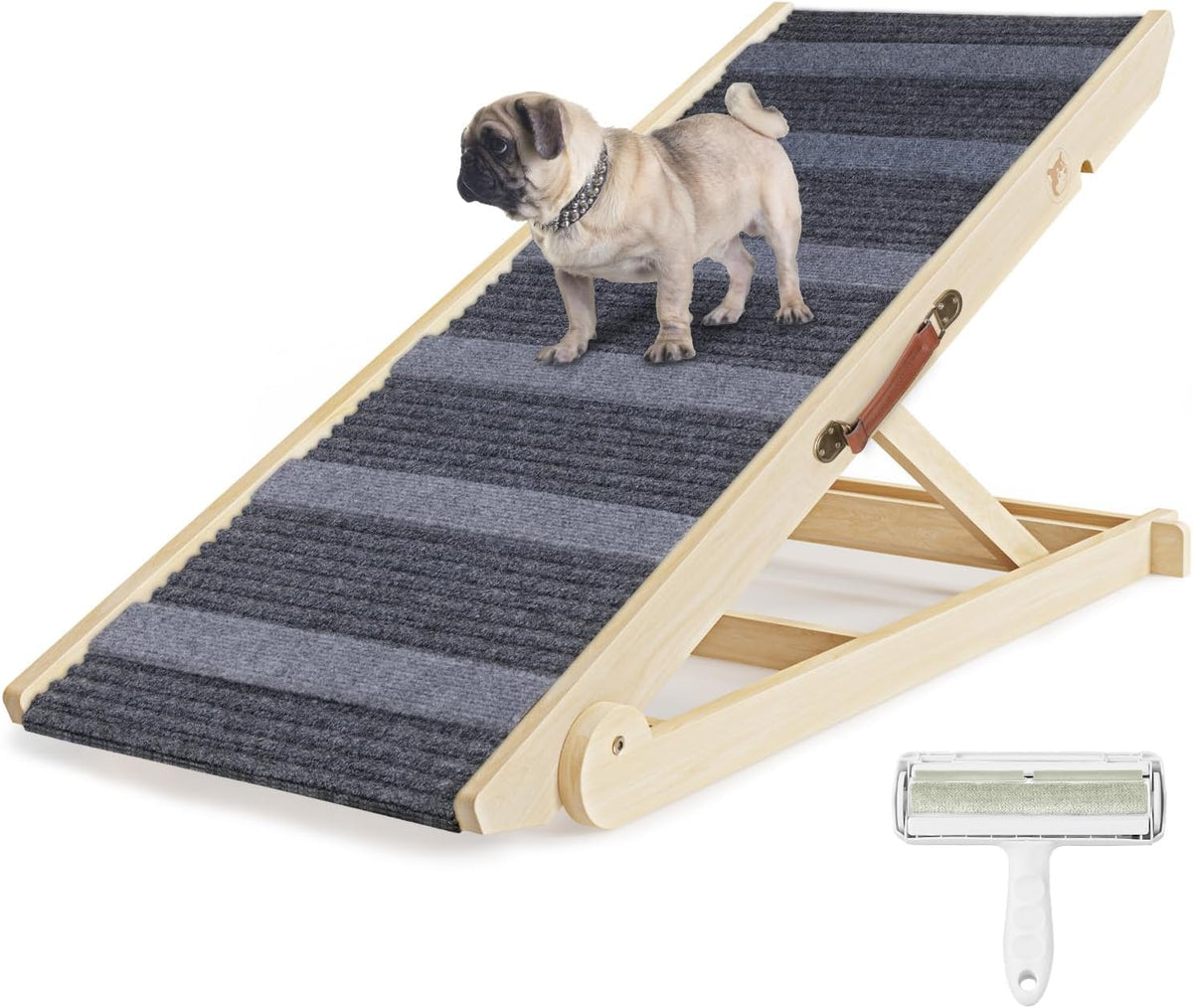 Folding Wooden Pet Ramp, 7 Adjustable Height from 10.8" to 26.6", Supports Up to 200lbs K1834