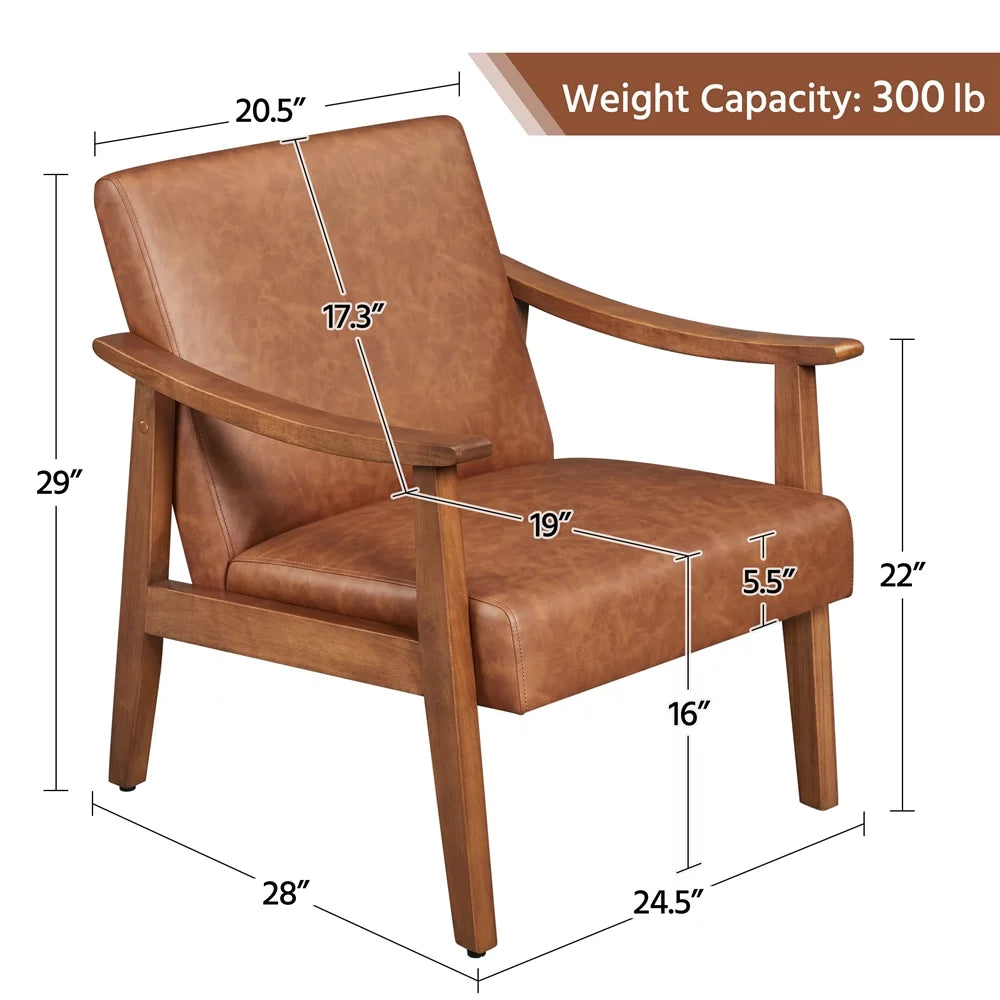 Light Brown Faux Leather Armchair with Solid Wood Legs A4135