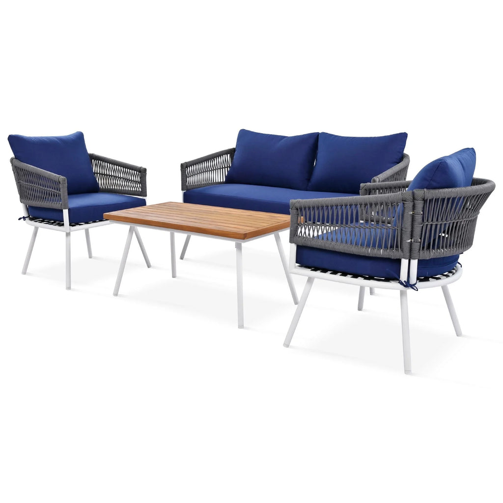 4-Piece Boho Rope Patio Furniture Set with Wood Table L7004