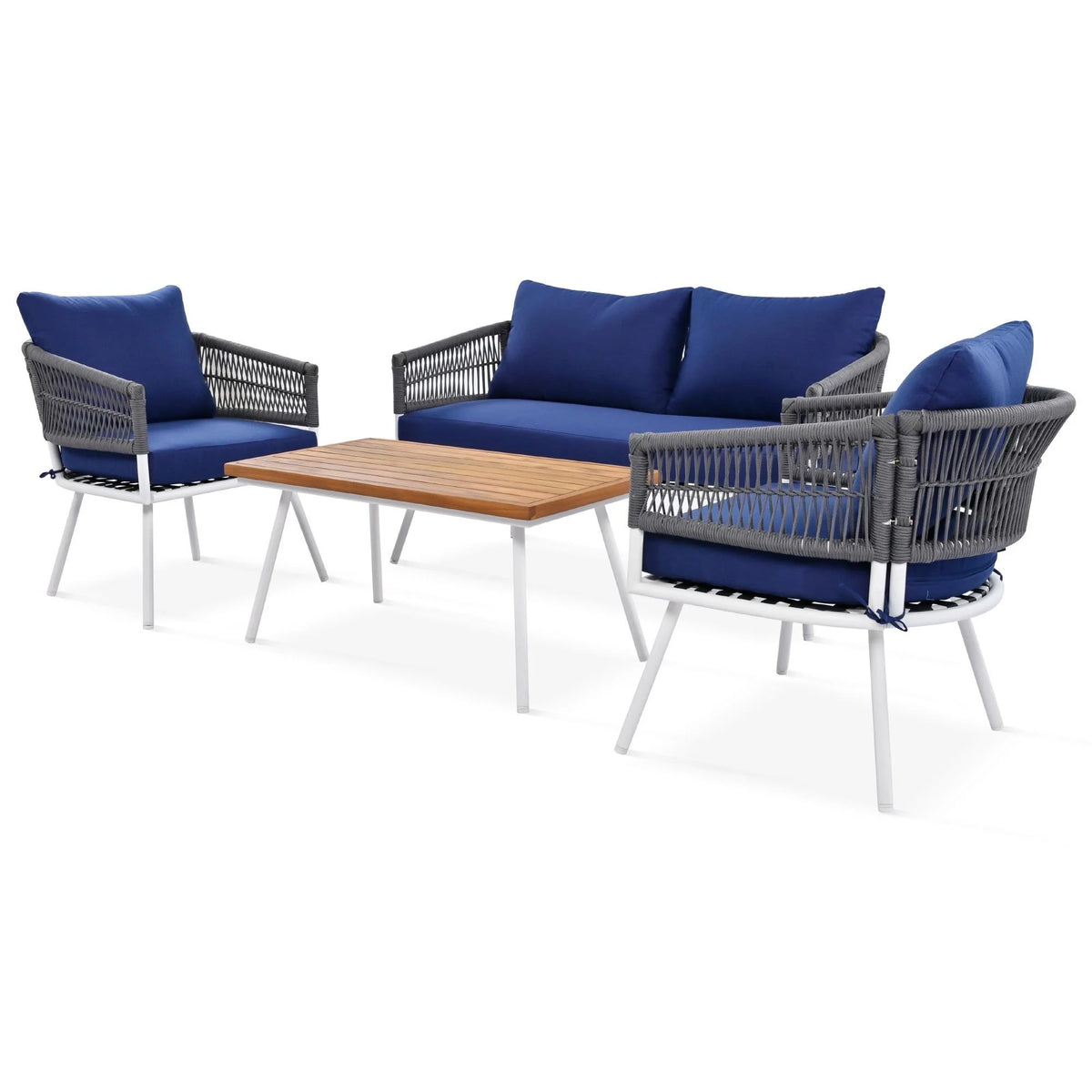 4-Piece Boho Rope Patio Furniture Set with Wood Table L7004
