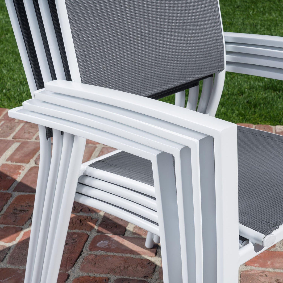 7-Piece Gray White Sling Chairs and Dining Table Outdoor Furniture C6991