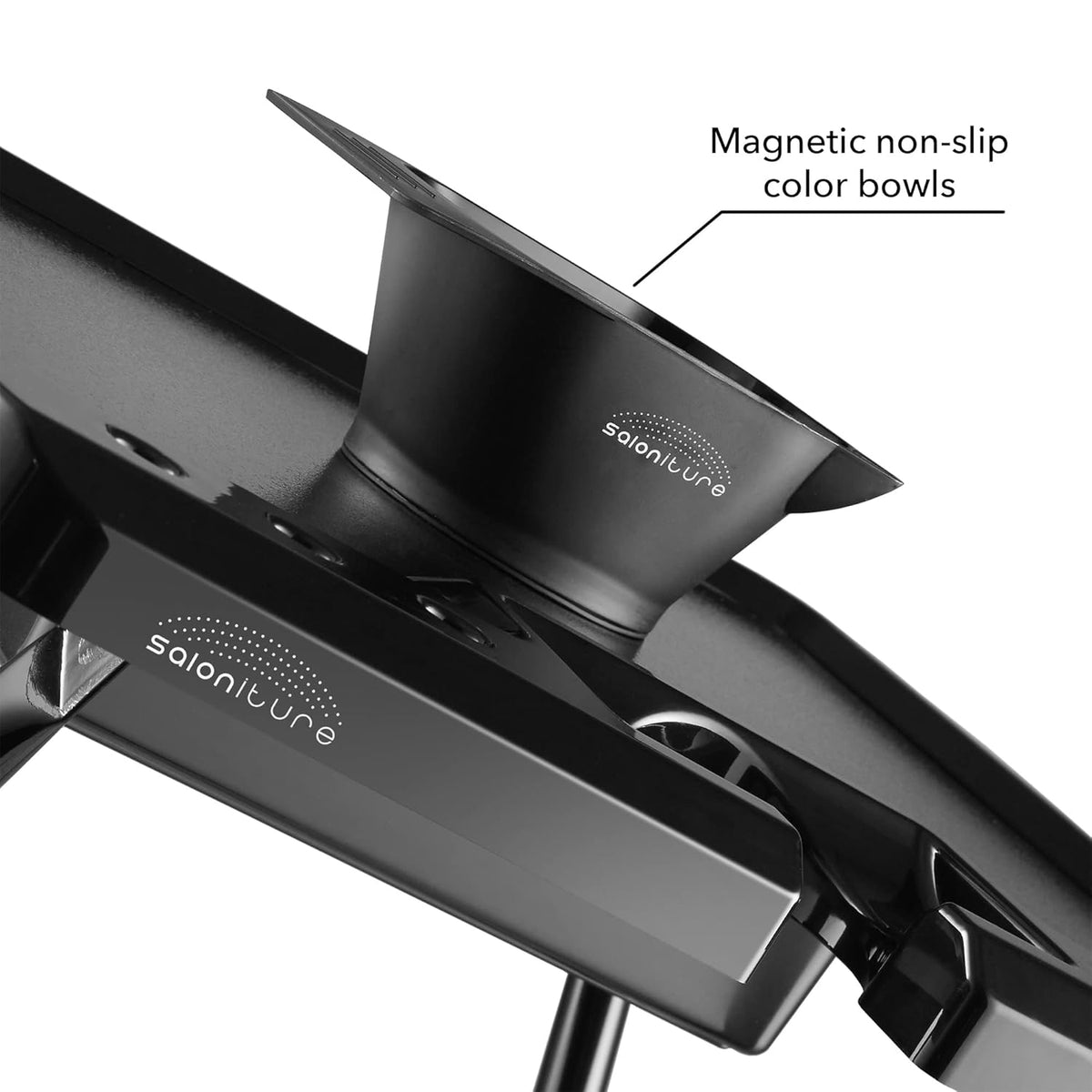 Rolling Salon Coloring Tray with Drawer and Magnetic Bowls, Black A424