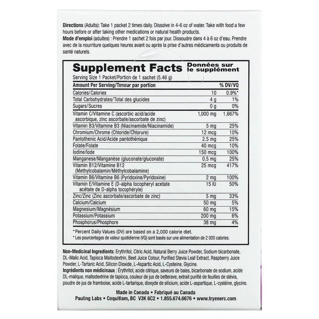 Sugar Free Mixed Berry Vitamin C Multivitamin Drink Mix 30 Packets J5209