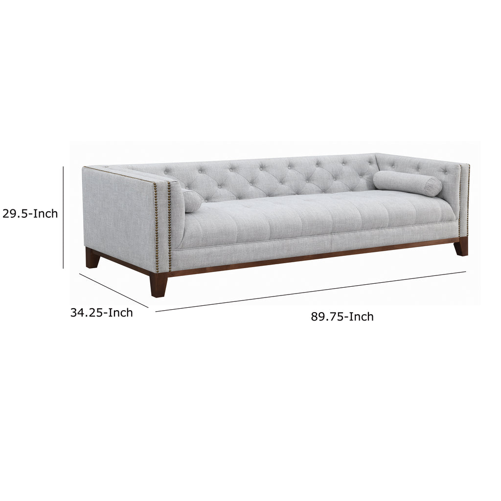 White and Brown Button Tufted Fabric Sofa L7097
