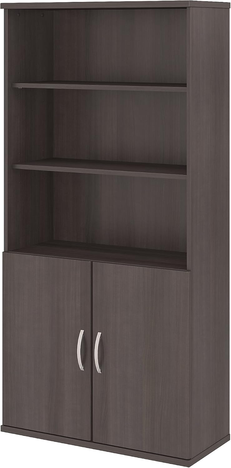 Storm Gray 5 Shelf Bookcase with Doors V573744