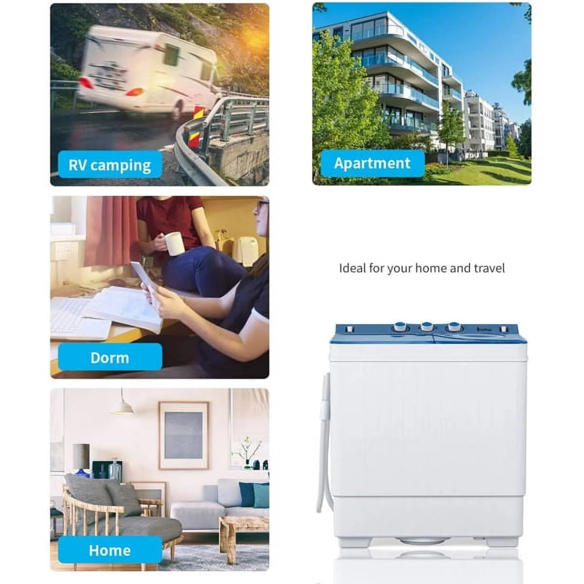 Semi-automatic Twin Tub Washing Machine, 26Lbs, White & Blue C142665
