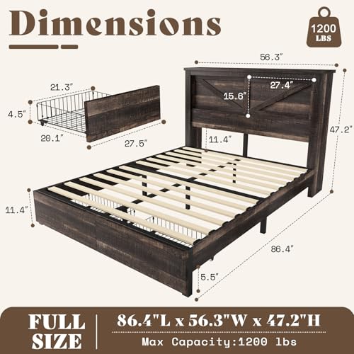 Grey King Bed Frame with Storage Drawers and Bookcase Headboard N95195