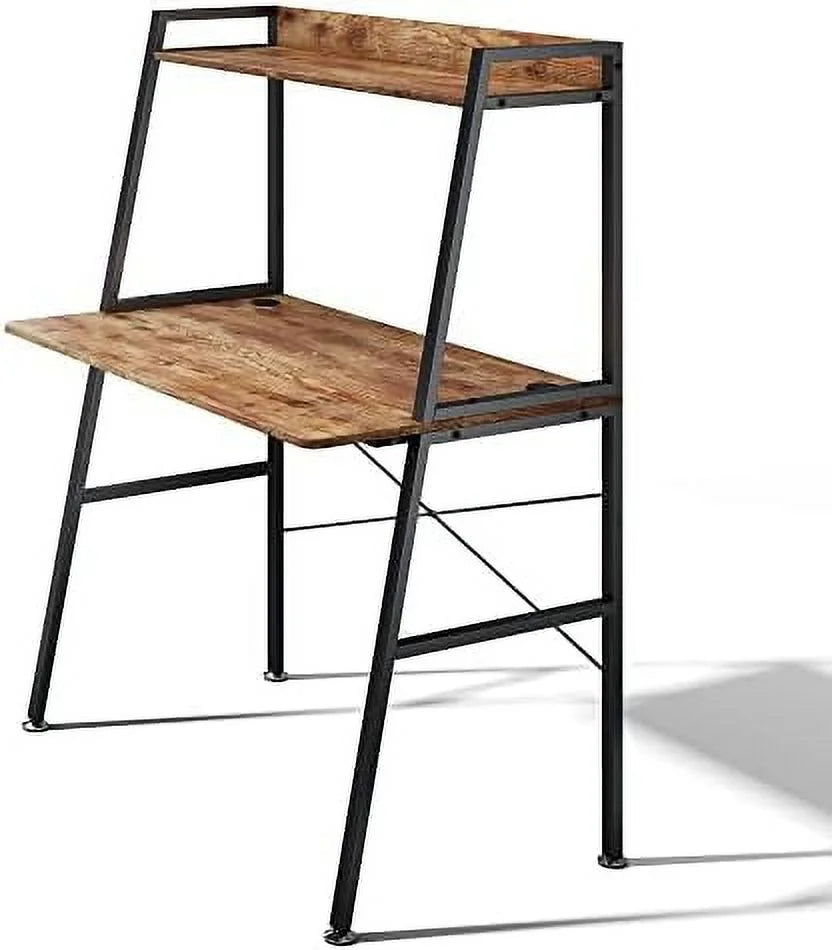 43 Inch Rustic Brown Computer Ladder Desk with Shelves L6727