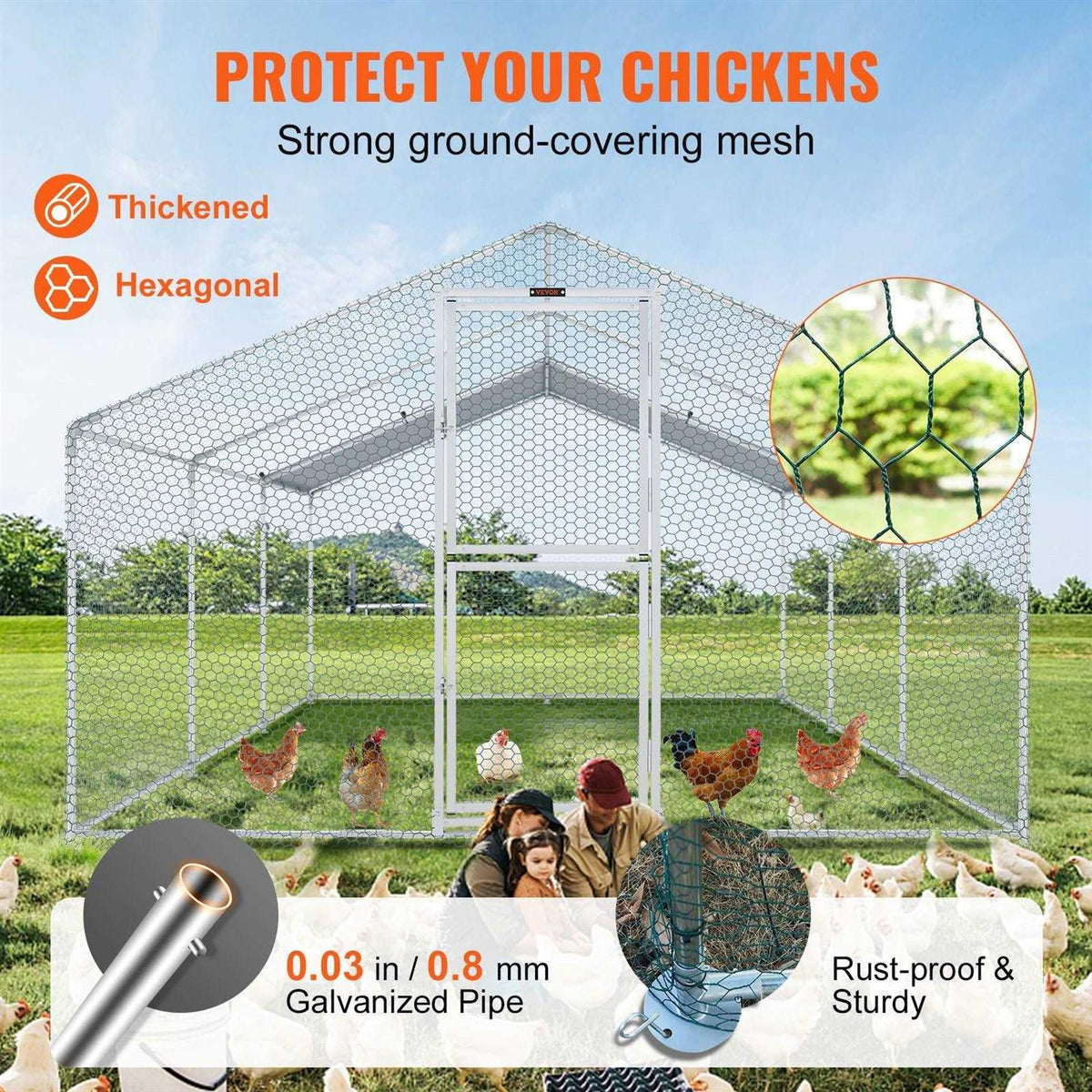 Large Metal Chicken Coop with Run W30120