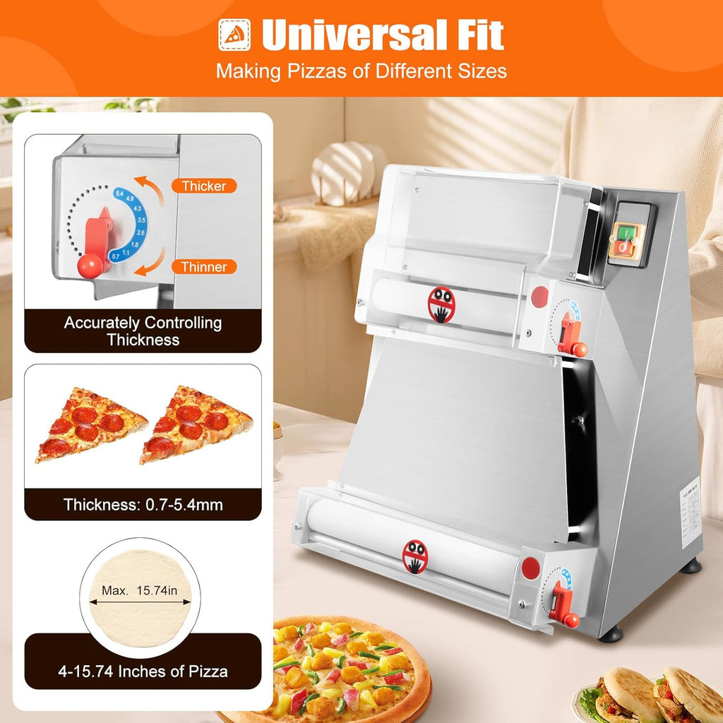 Pizza Dough Press Sheeter Machine, Commercial Electric Pizza Dough Roller Sheeter, 370W Pizza Press O935