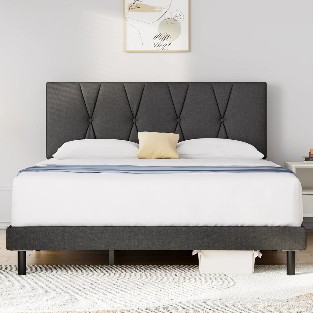 Full Size Platform Bed with Fabric Upholstered Headboard H930