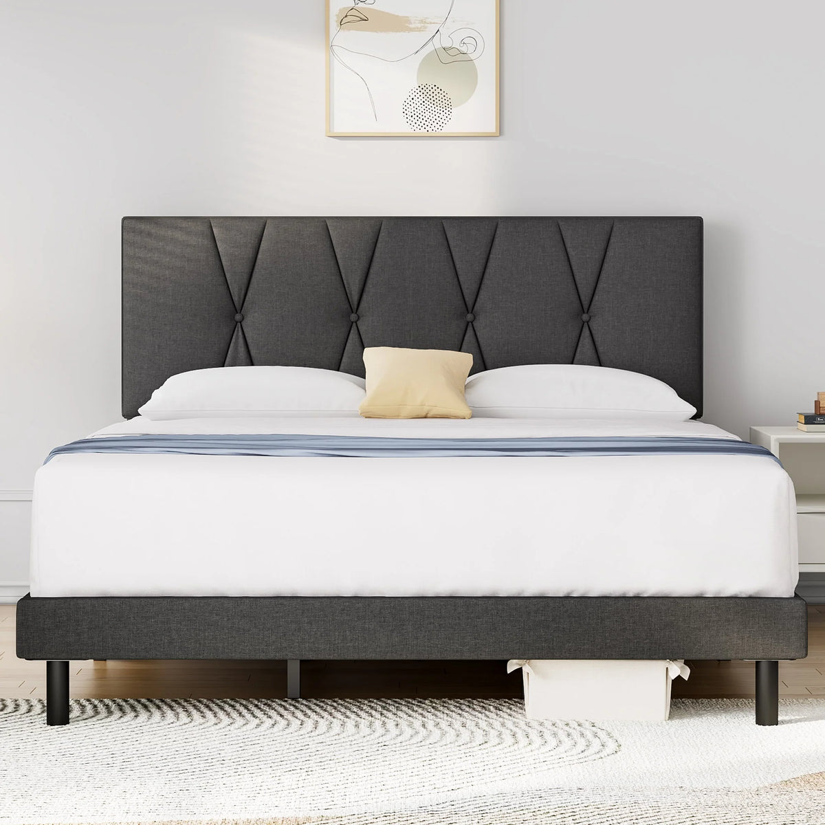Full Size Platform Bed with Fabric Upholstered Headboard H930