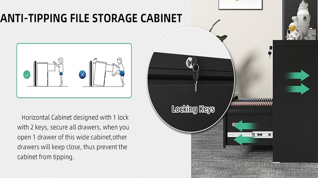Black 3 Drawer Metal Lateral File Cabinet L361234