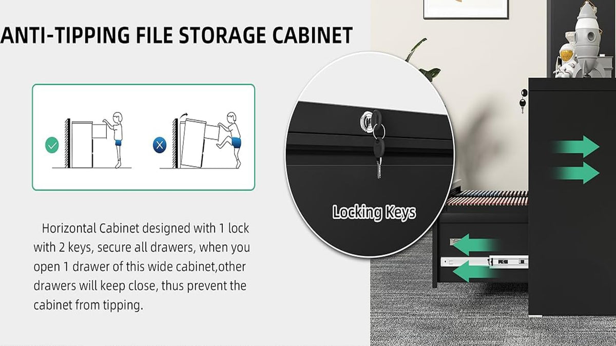 Black 3 Drawer Metal Lateral File Cabinet L361234
