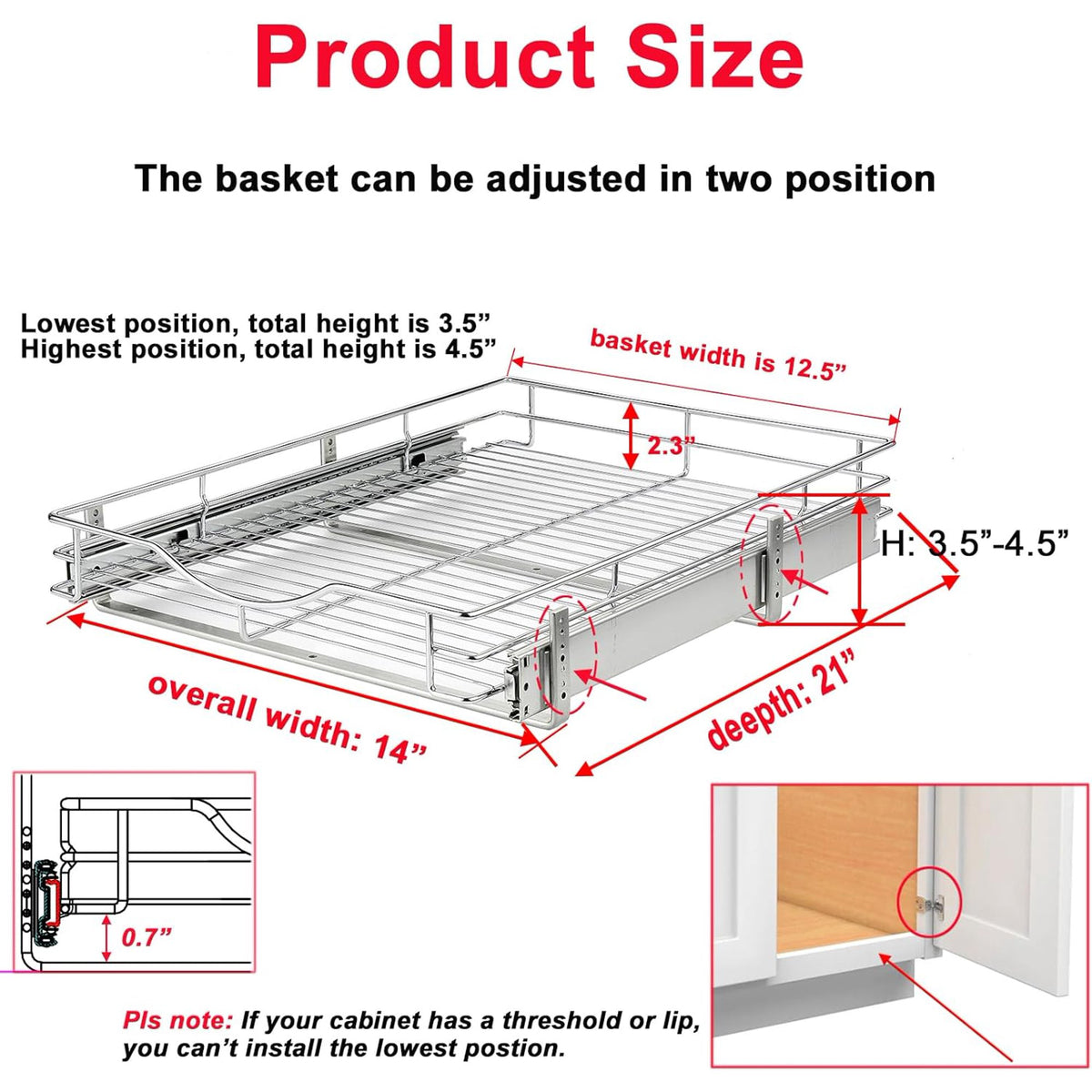 Chrome 14W x 21D 1 Tier Heavy-Duty Slide Out Shelf Wire Basket X857856