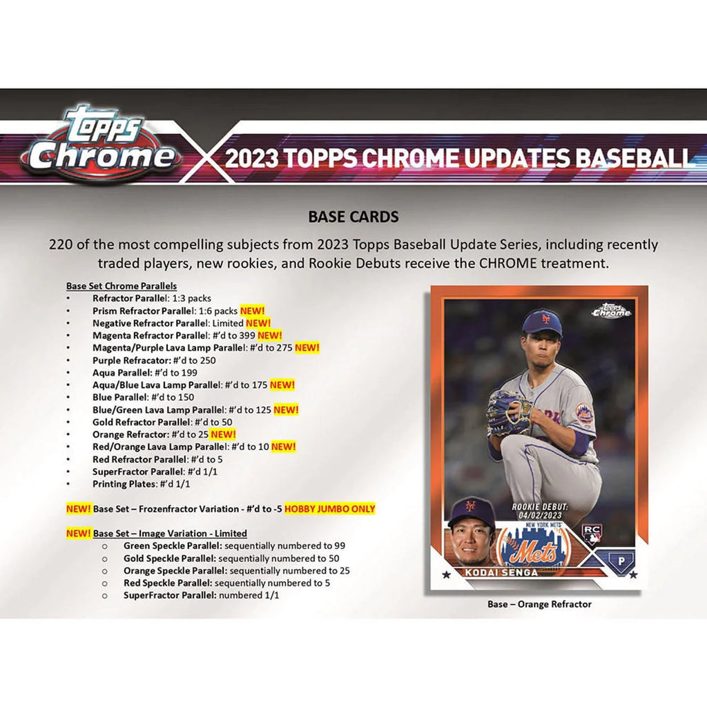 2023 Chrome Update Series Baseball Trading Card Hobby Jumbo Box M8264