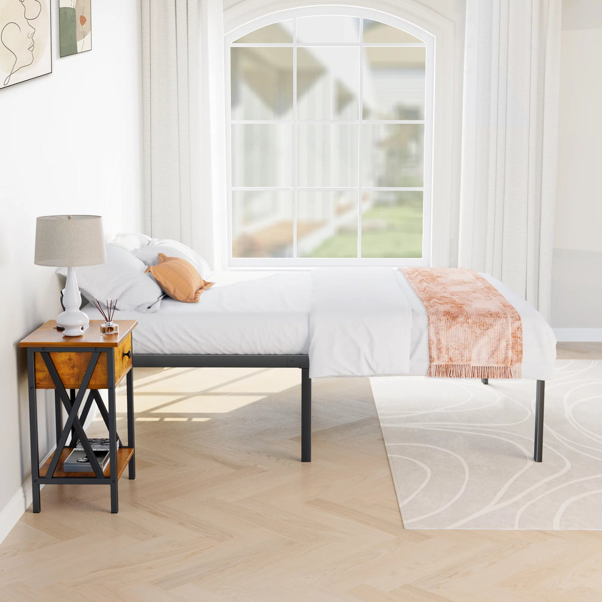 Full Size Heavy Duty Platform Bed Frame with Underbed Storage C61582