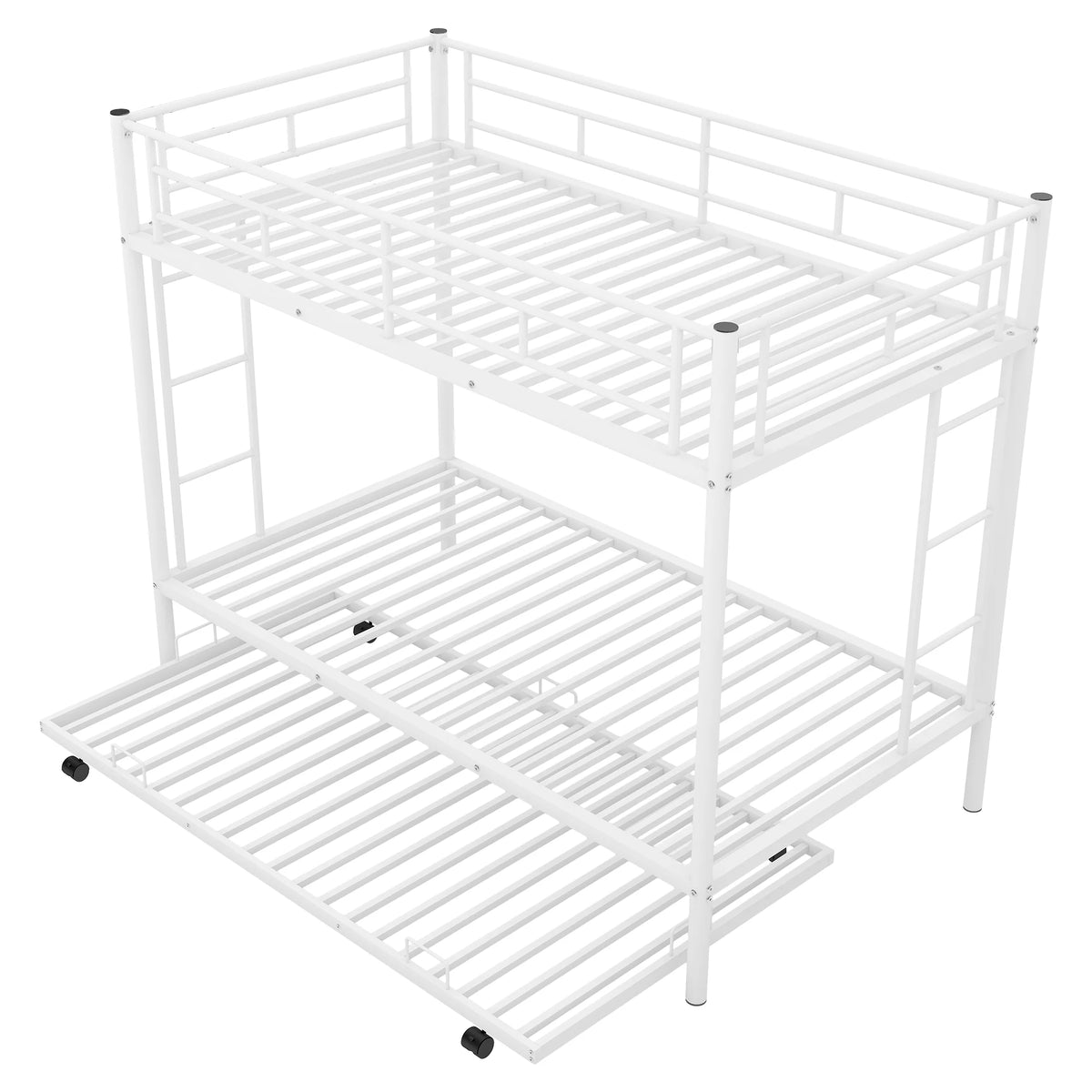 White Metal Twin over Twin Bunk Bed with Trundle G658