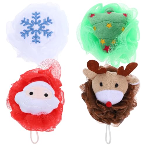 4 Pcs Christmas Exfoliating Loofah Bath Balls V60361