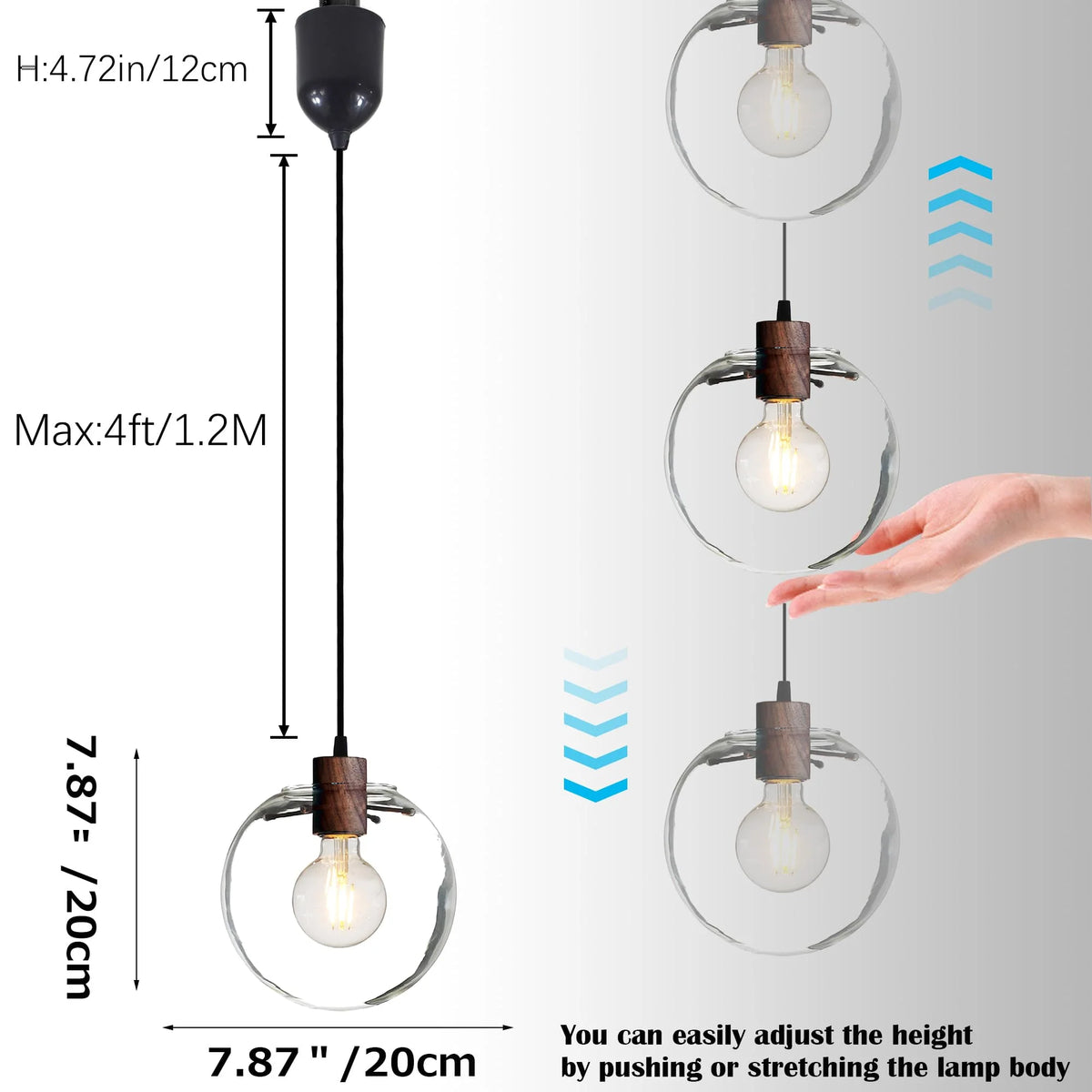 Adjustable Height H-Type Track Lighting Pendant with Clear Glass Globe Shade I3779