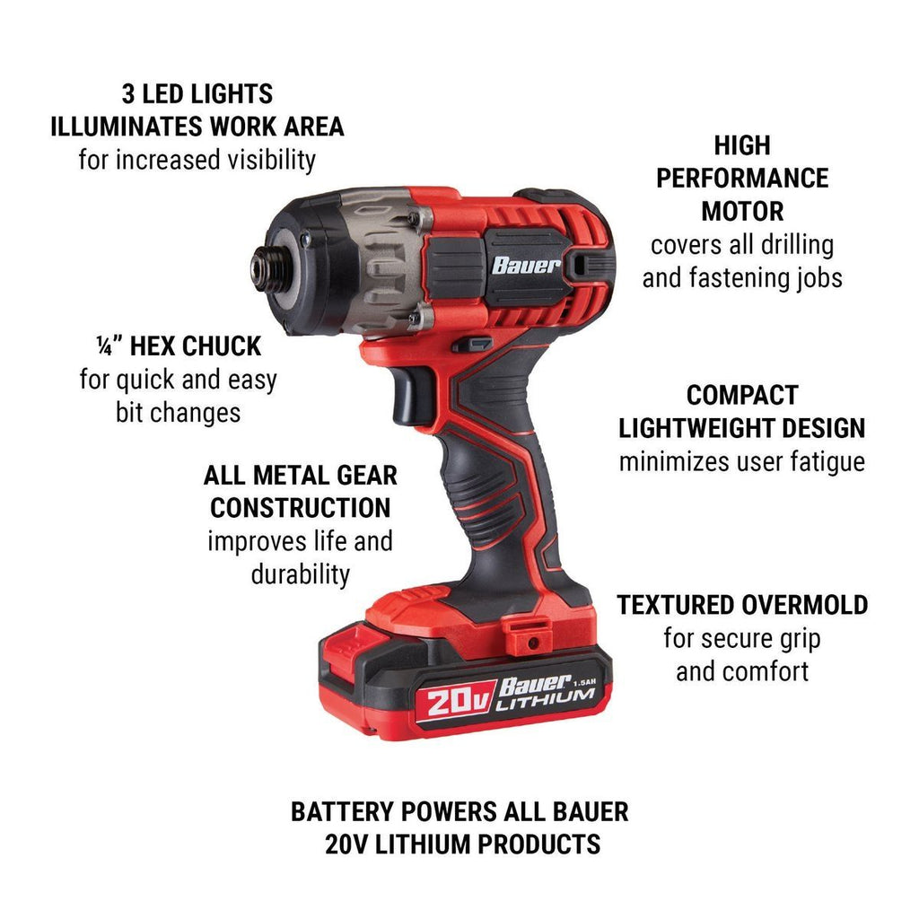 20V Cordless 1/4 in. Hex Compact Impact Driver Kit with Battery and Charger O73290