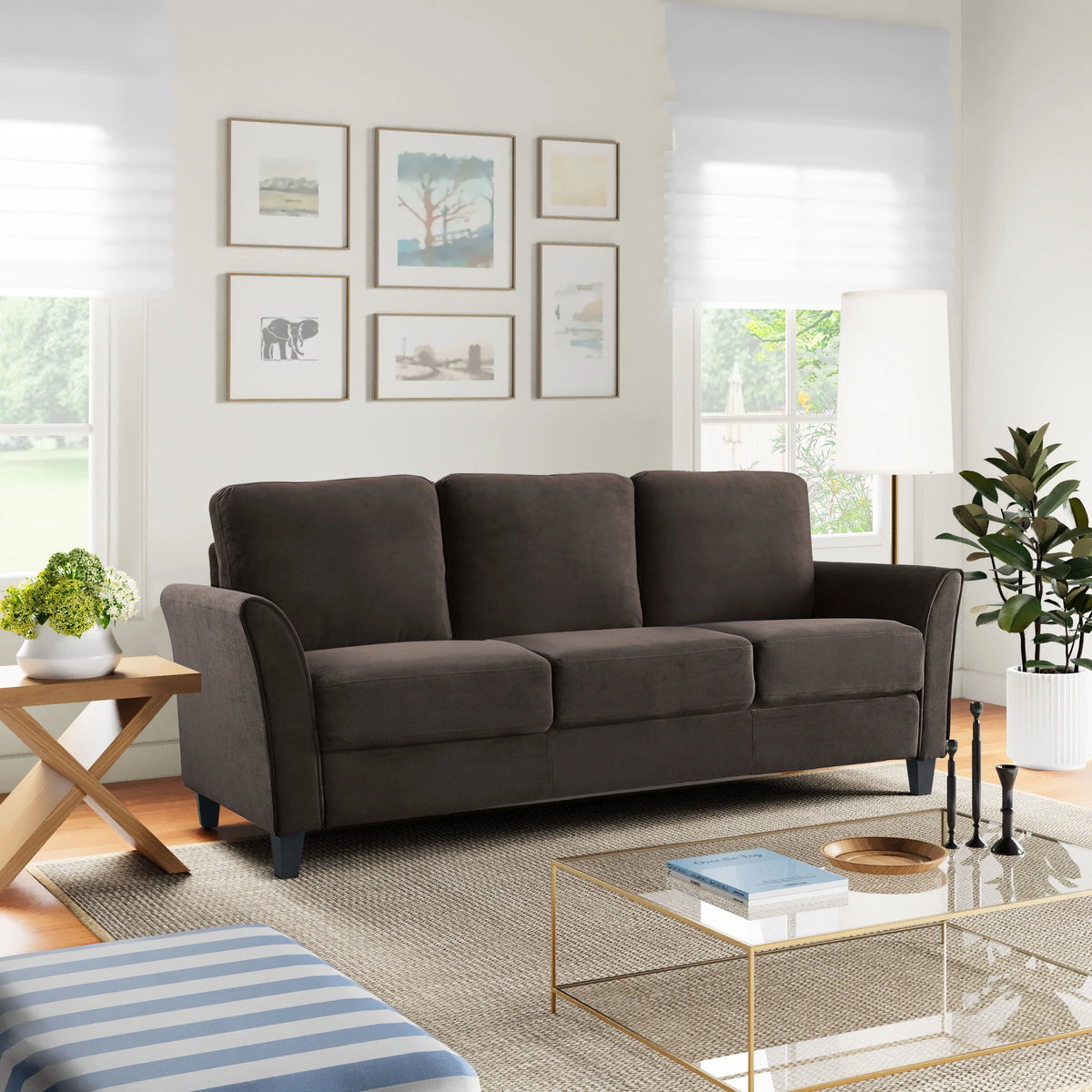 Gray Fabric Sofa with Curved Arms F26914