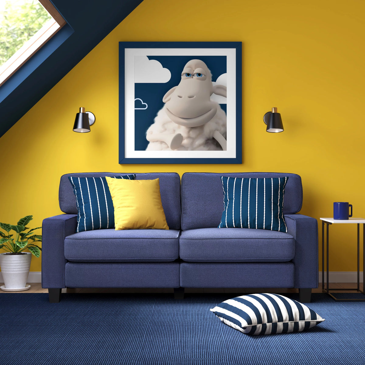 Navy Blue Fabric Sofa H19657