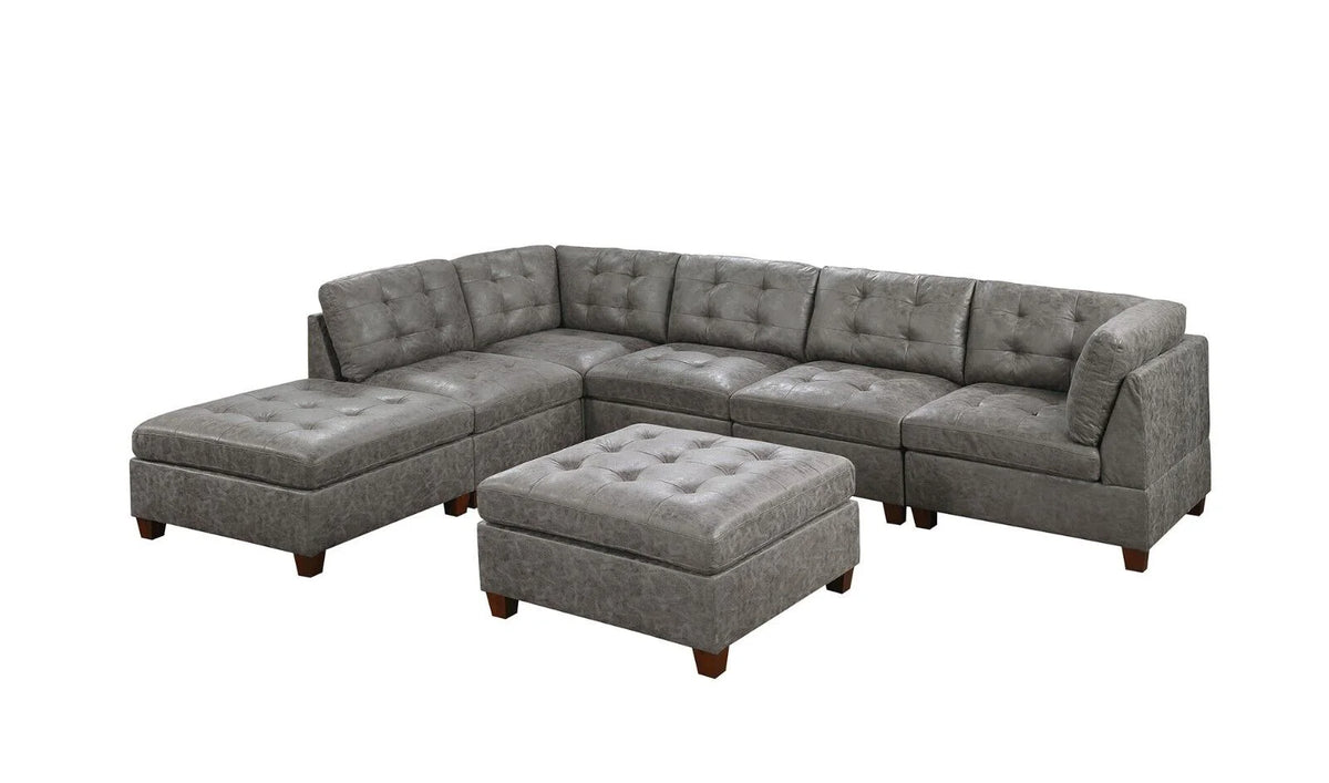 Antique Grey Leatherette 7pcs Sectional Sofa Set A168868