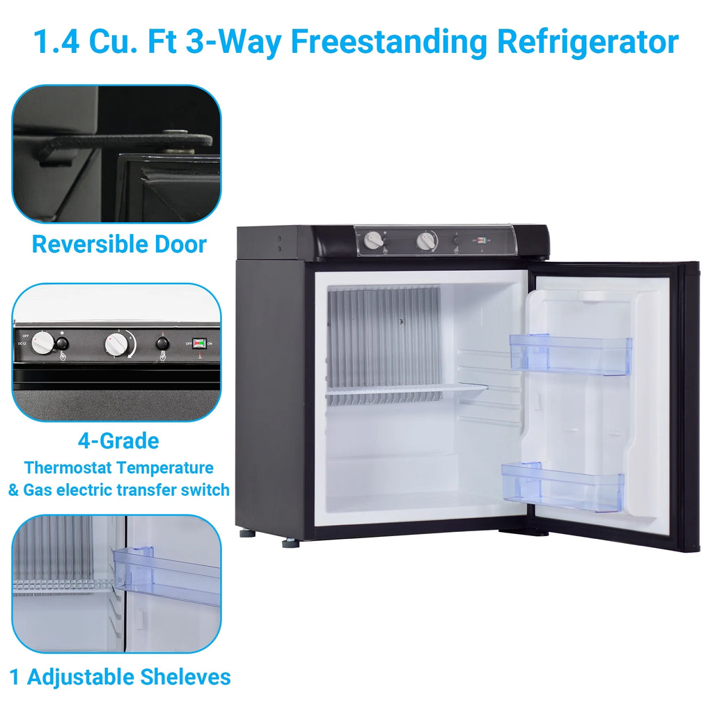 3 Way Propane RV Refrigerator 1.4 Cu.ft Compact Camper Fridge B1407