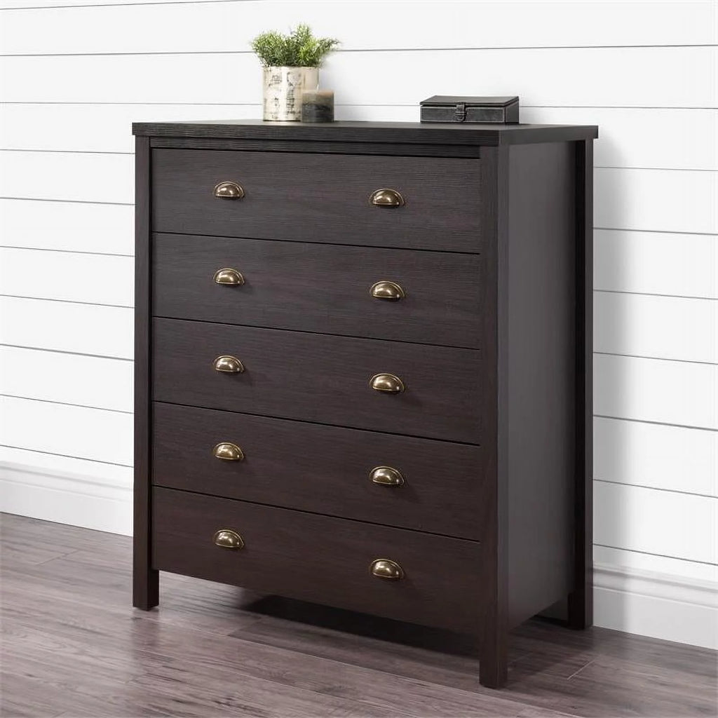 Black 5 Drawer Engineered Wood Dresser E35295