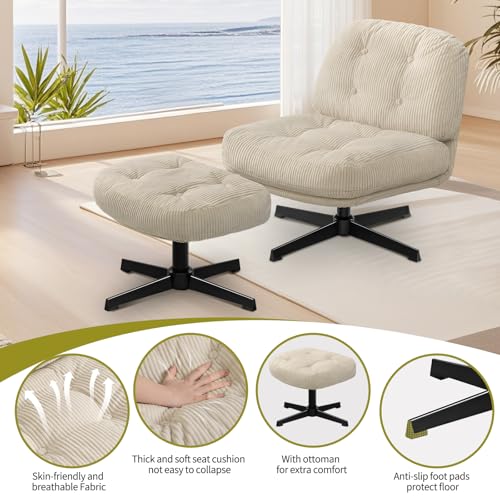 Dark Gray Swivel Accent Chair with Ottoman E858