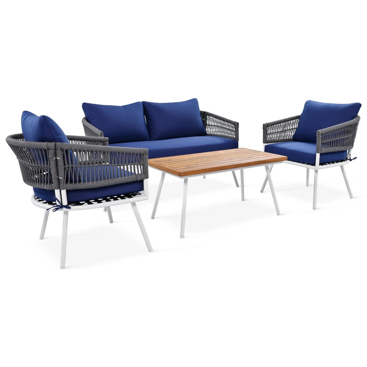 4-Piece Boho Rope Patio Furniture Set with Wood Table L7004