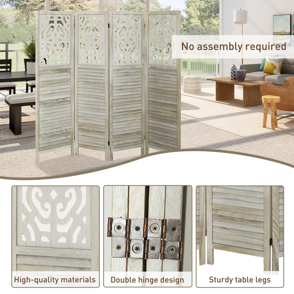 4 Panels Wood Carved Room Divider L66518