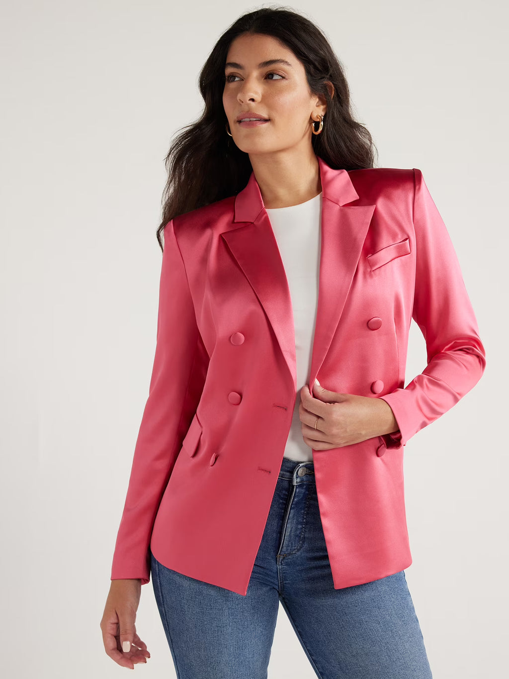 Stretch Satin Double Breasted Blazer F58076