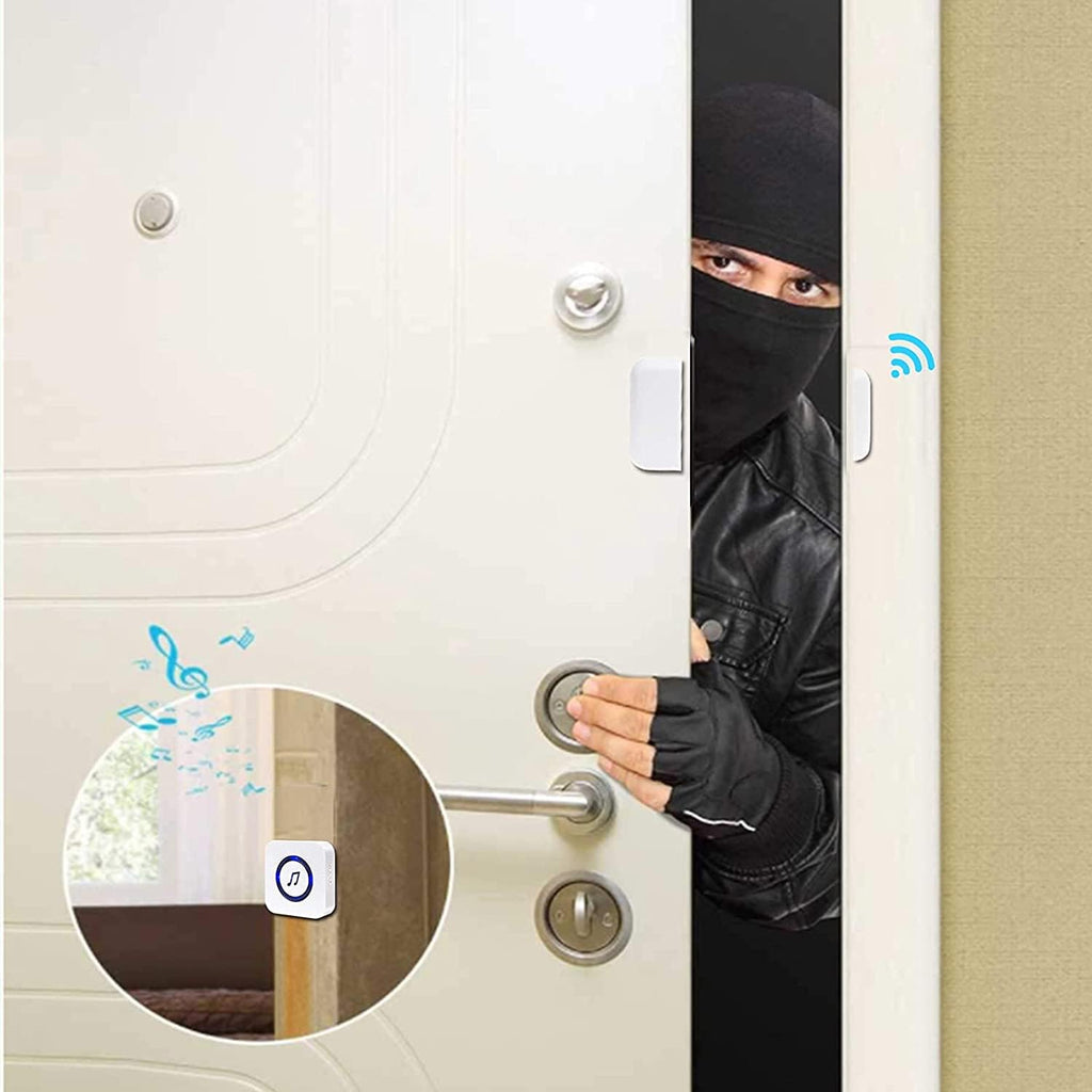 Wireless Door Open Chime with 55 Chimes 5 Adjustable Volume Mute Mode, 3 Receiver 3 Magnetic Door Window Sensor, Pack of 2 B382