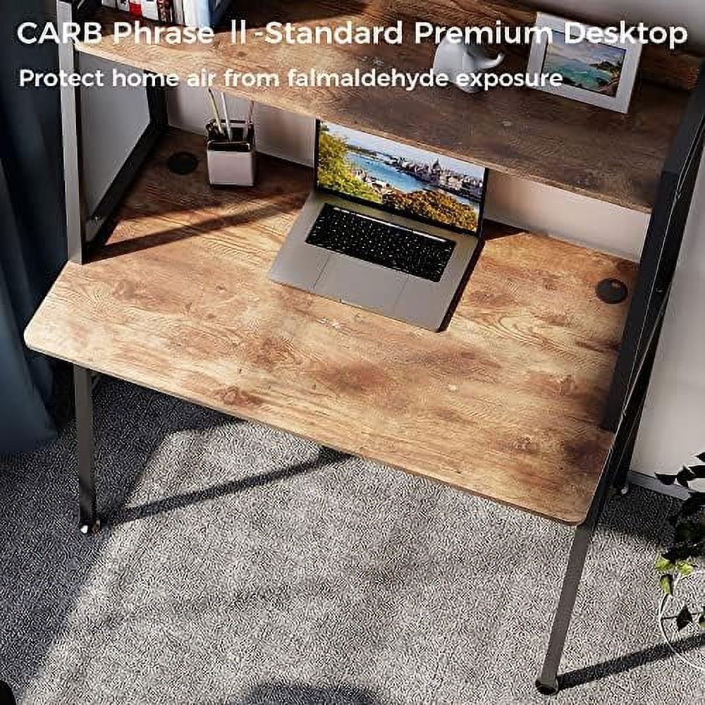 43 Inch Rustic Brown Computer Ladder Desk with Shelves L6727