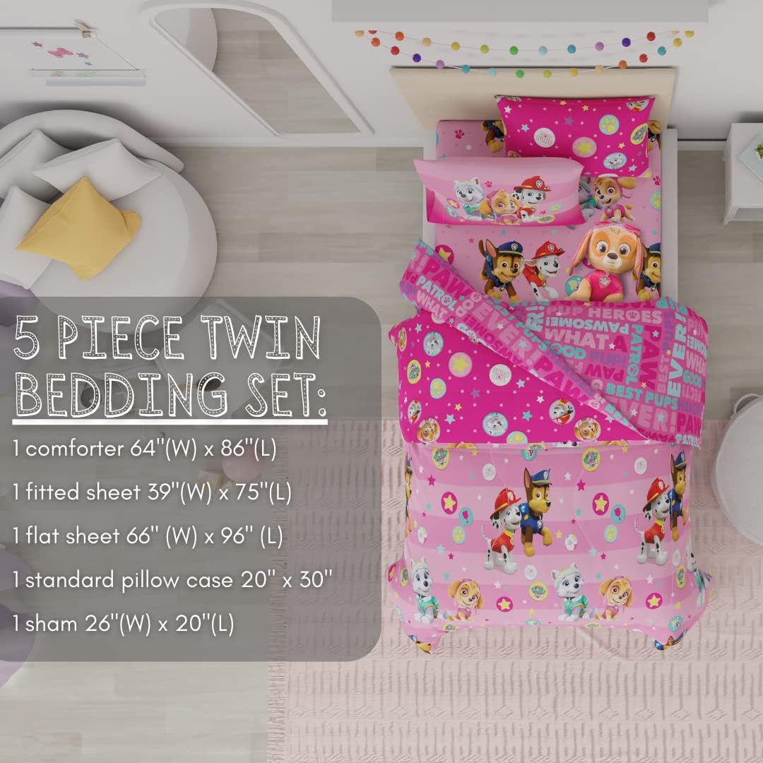 Twin Bedding Set with Reversible Comforter, Flat & Fitted Sheets, Pillowcase & Sham + Window Curtains N240820