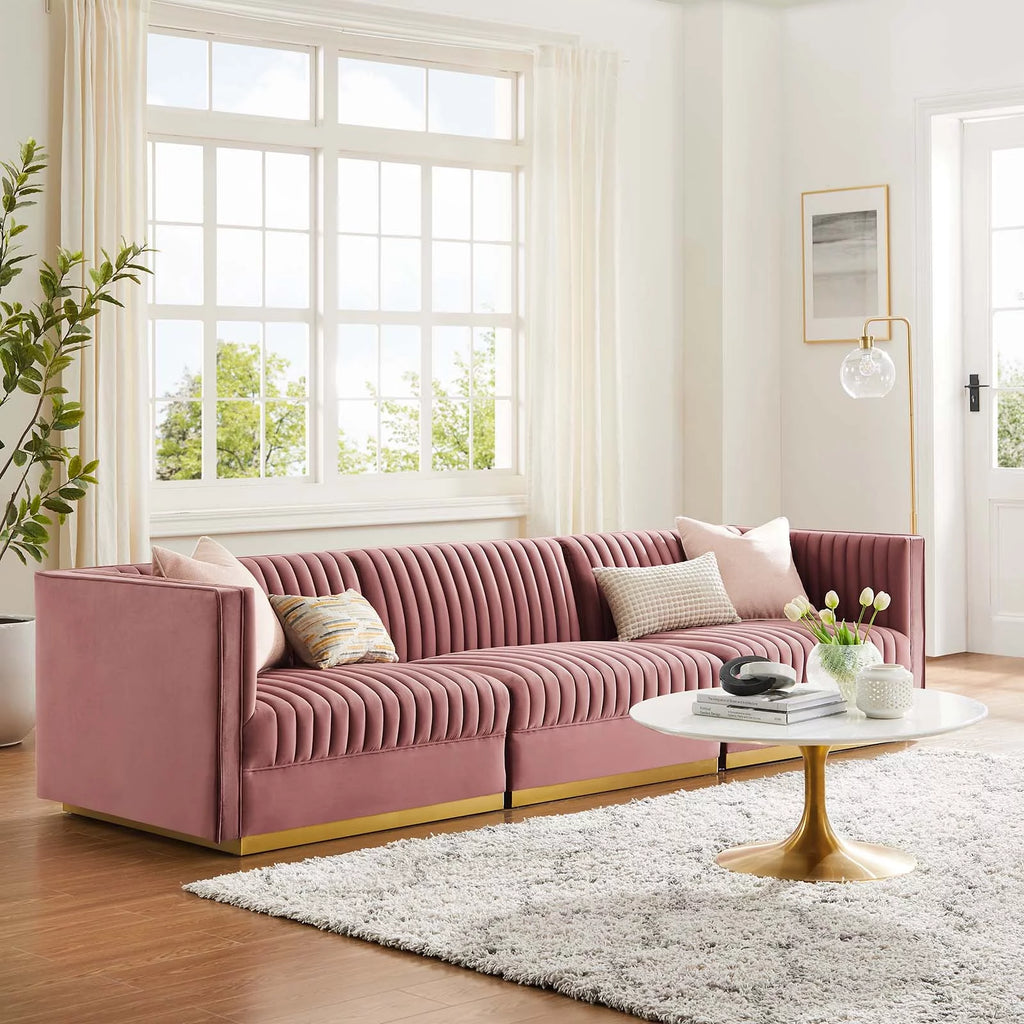 Channel Tufted Performance Velvet 3-Seat Modular Sectional Sofa X759889