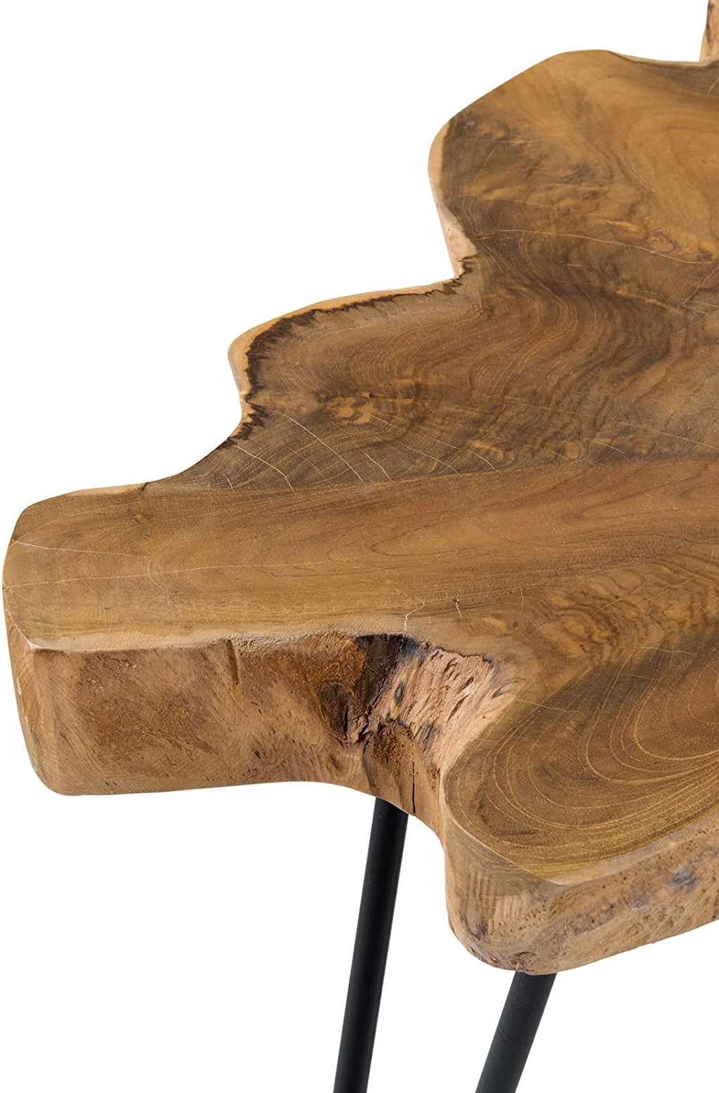 Handcrafted Natural Live-Edge Teak Top Table with Hairpin Legs M85350