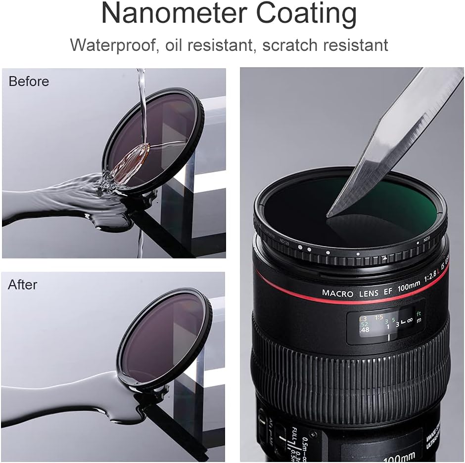 55mm Variable ND Filter ND8-ND128 3-7 Stop Hydrophobic Camera Lens Filter I47043