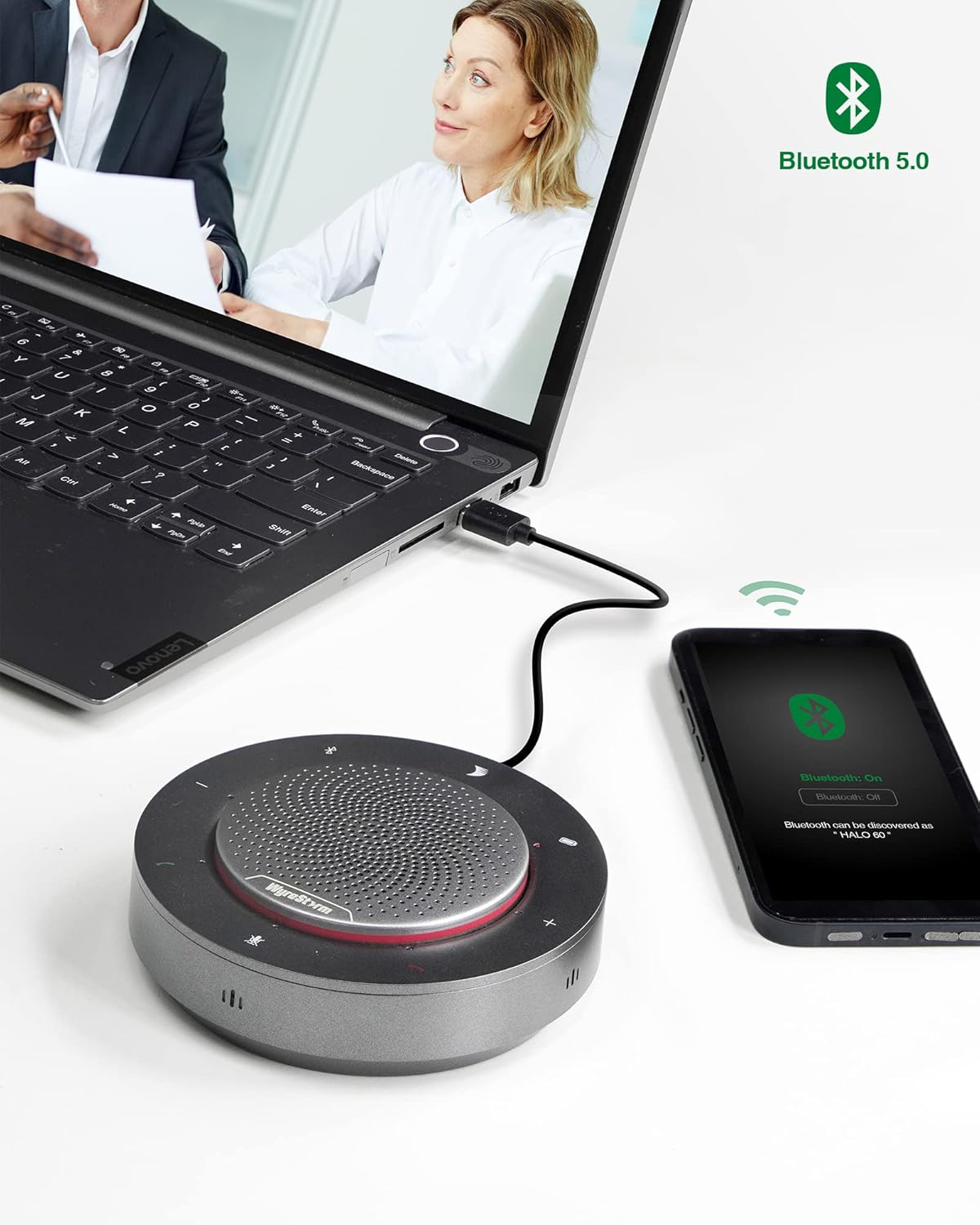 Portable USB & Bluetooth Conference Speaker with 4 Noise-canceling Mics W228863