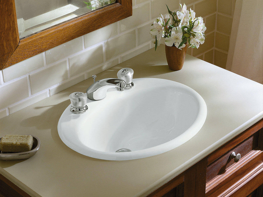 Farmington Drop-In Bathroom Sink with 8 In. Widespread Faucet Holes, Dune N468