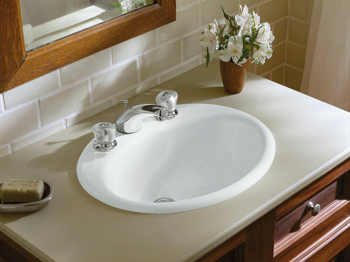 Farmington Drop-In Bathroom Sink with 8 In. Widespread Faucet Holes, Dune N468