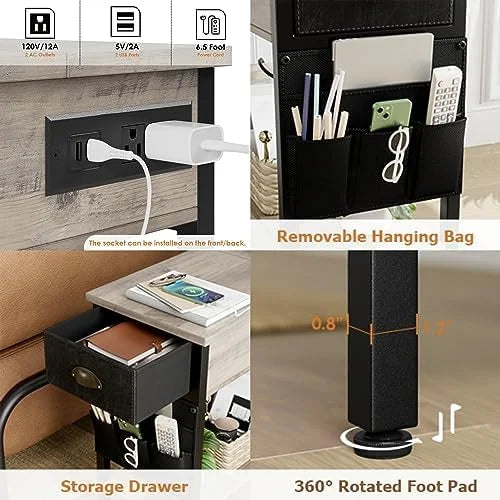 Set of 2 Black Narrow End Tables with Charging Station P28074
