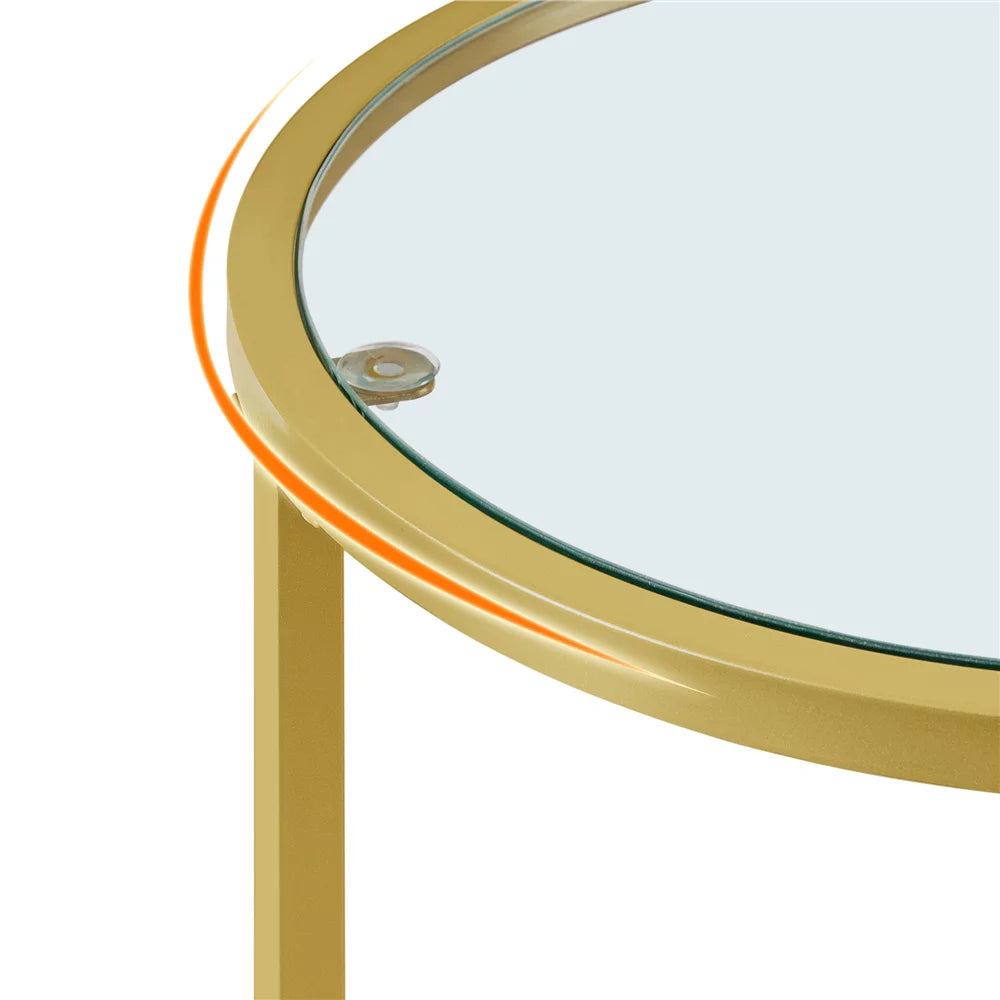 Round Nesting End Table Set with Metal Frame and Glass Top B479