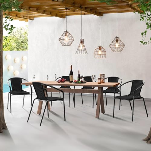 Black Set of 6 Rattan Stackable Outdoor Dining Chairs T633815