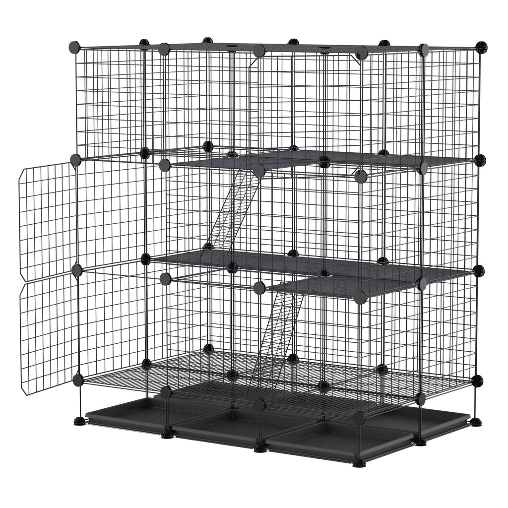 Black Steel Pet Playpen with Trays C577