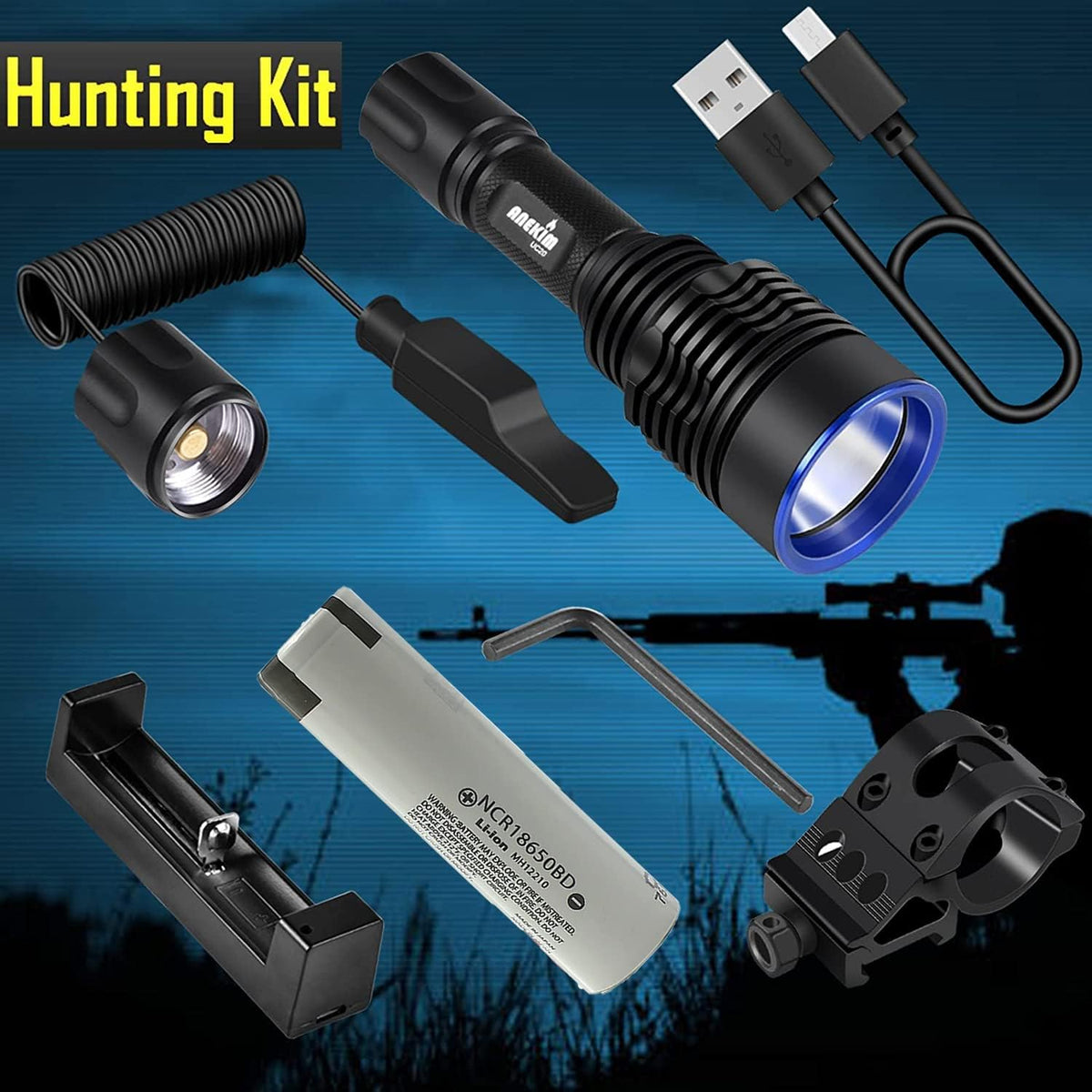 Green Tactical Flashlight Rechargeable Picatinny Mount Z95375